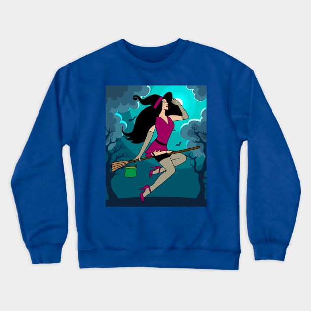 Flying Witch On A Broomstick With A Hat Crewneck Sweatshirt by flofin